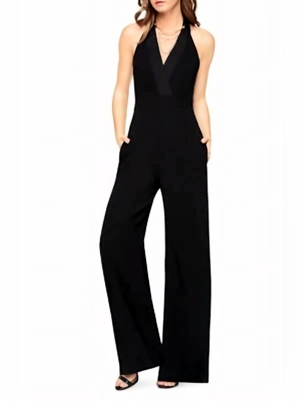 BCBGMax Azria Black V-Neck Sleeveless Jumpsuit Size Small